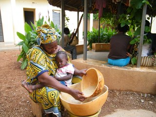 Mother cooking with child