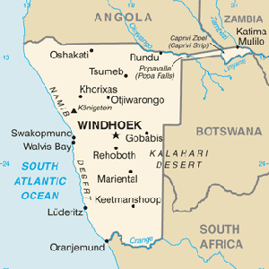 Map of Namibia, courtesy of  CIA World Factbook and http://commons.wikimedia.org