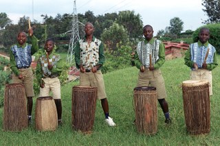 Rwandan children playing on drums