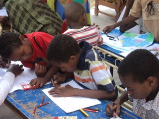 Children doing their school work