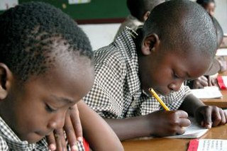 Children studying at a school in Zambia
